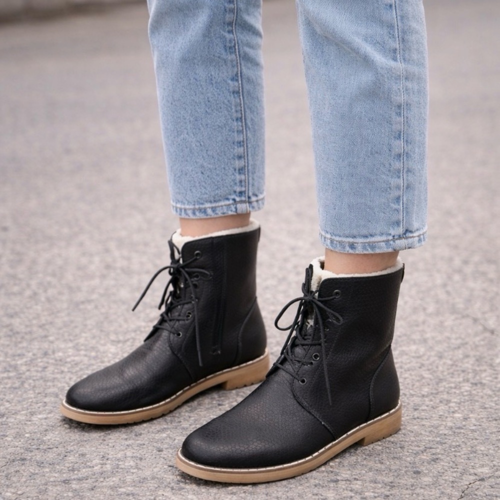 FREE with 25$+ Purchase Faux Leather Lace-Up Ankle Boots – Lightweight